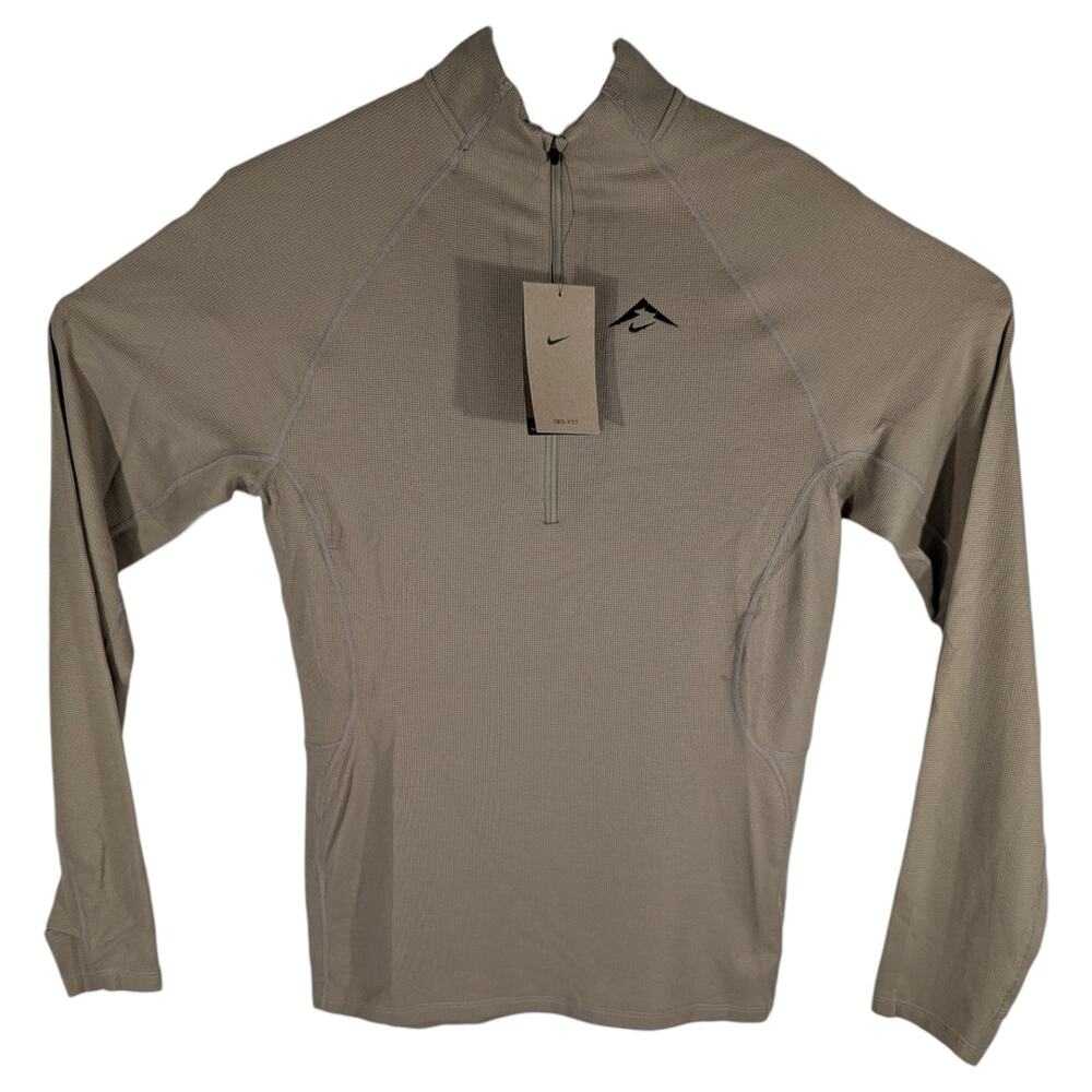 Nike Trail Running Shirt 1/4 zip Thermal Beige Mens XS Extra Small Outdoors
